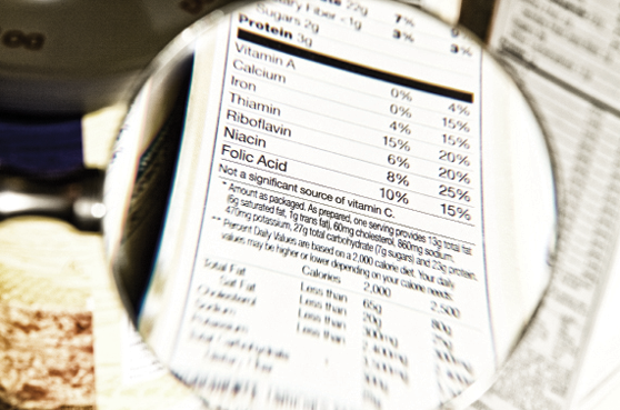 Magnifying glass over food label